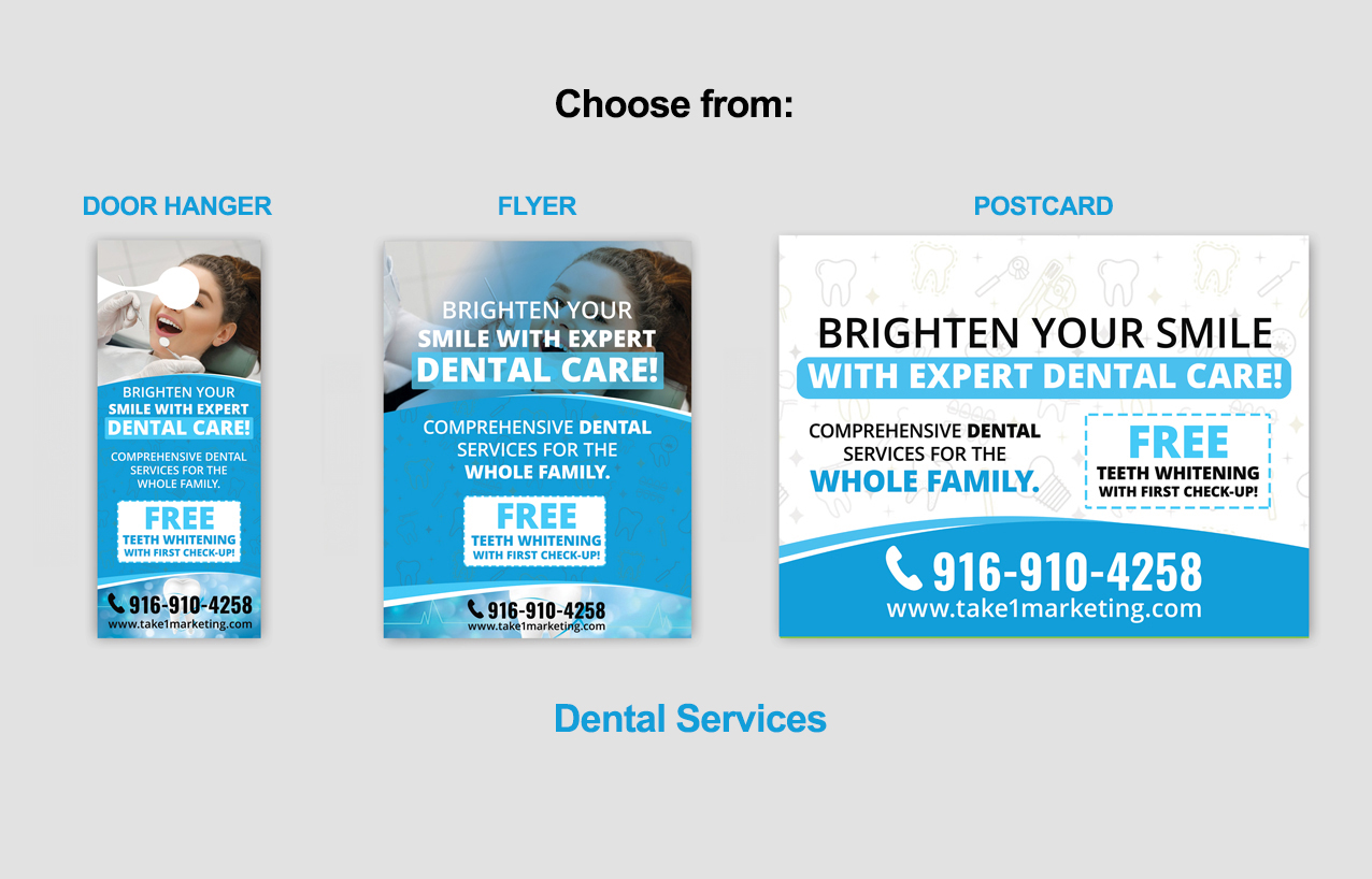 dentist-services-door-hanger-flyer-and-postcard-samples