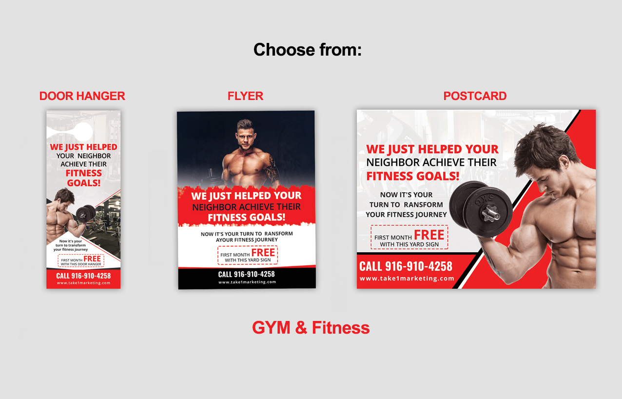 fitness-gym-door-hanger-flyer-and-postcard-samples
